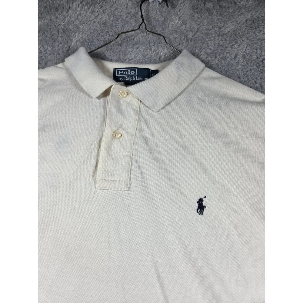 Polo Ralph Lauren Polo Shirt XL Cream Mens Long Sleeve Pique Cotton Logo